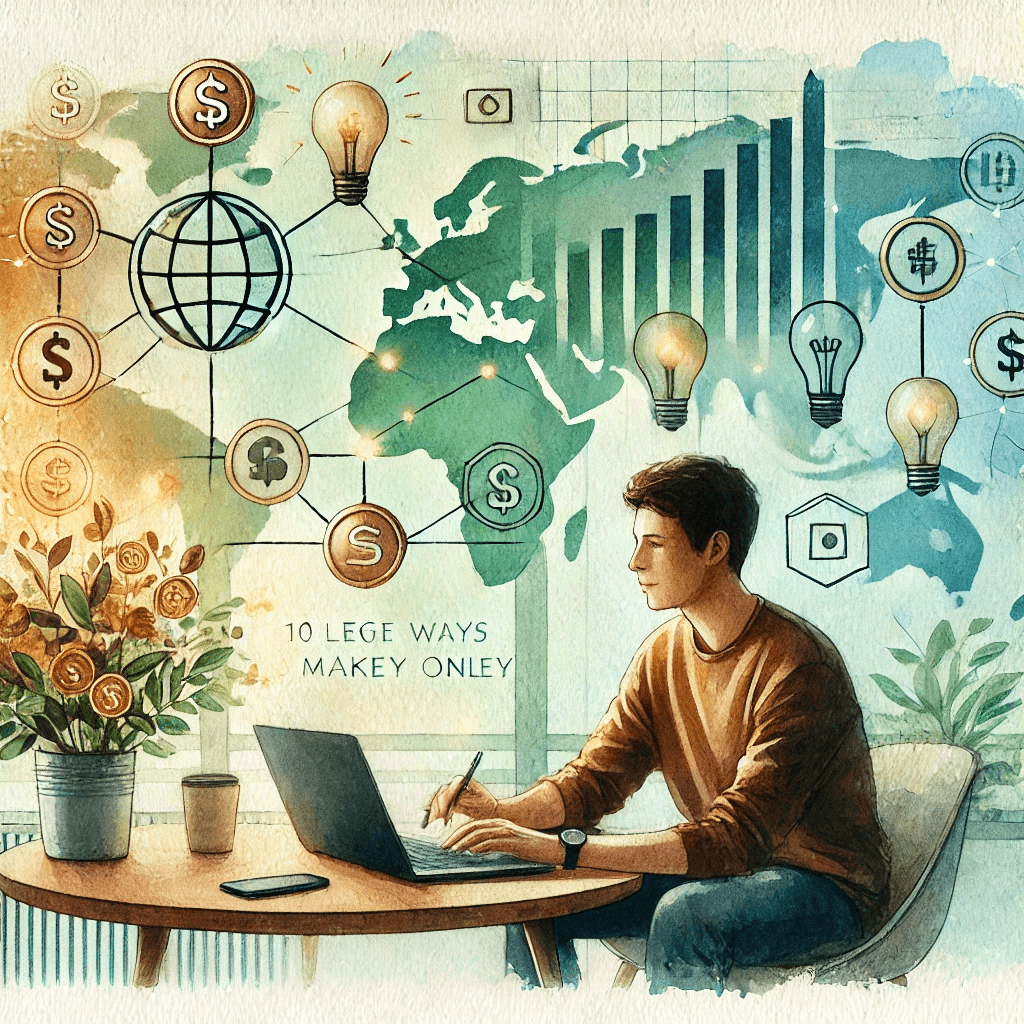 A watercolor painting designed as a featured image for an article titled '10 Legit Ways to Make Money Online Without Investment in 2025