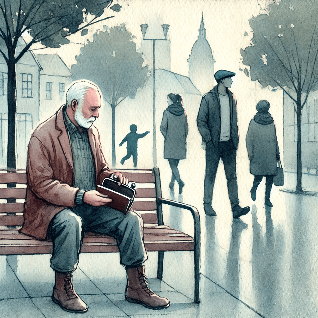  The image shows an older person sitting alone on a park bench