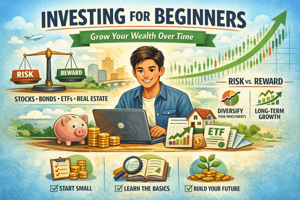 Investing for beginners, tips and how to go about it infographic