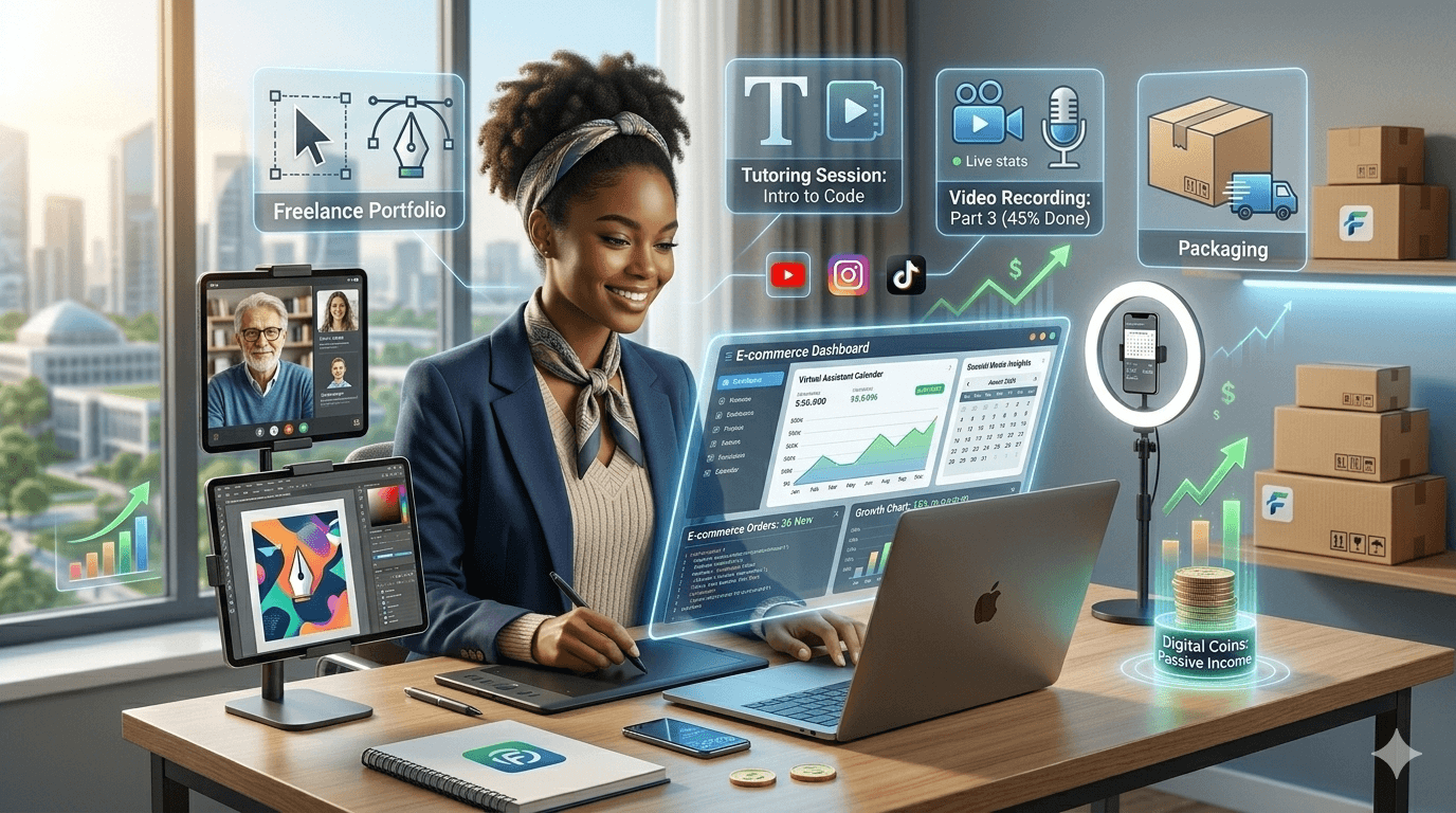 Side Hustles for Students: The Ultimate 2026 Guide ​Here is a high-quality thumbnail and overlay image optimized for your 2026 content. This version integrates your focus keyword naturally into the digital environment to boost visual authority and SEO.