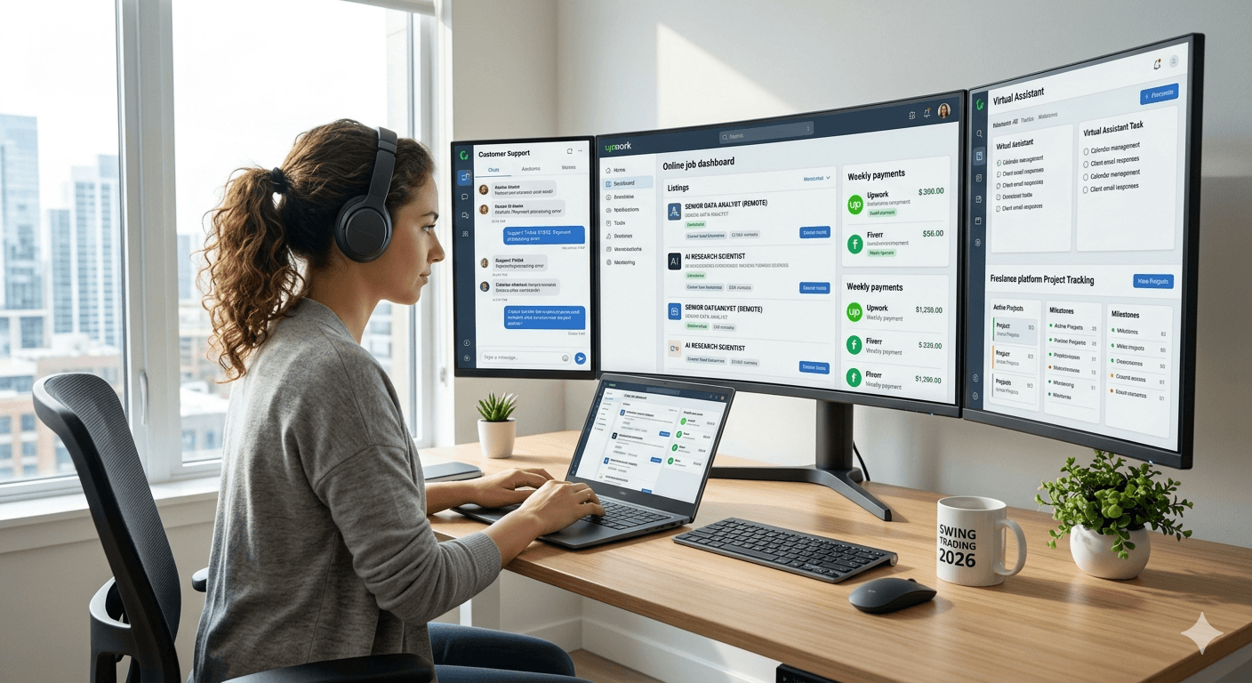 Beginner working remotely from home in 2026 using a laptop for weekly-pay remote jobs