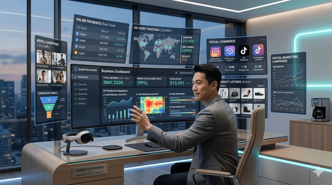 Ecommerce Business in 2026: The Ultimate Growth Strategy Guide Ecommerce Business in 2026 AI-powered online store dashboard